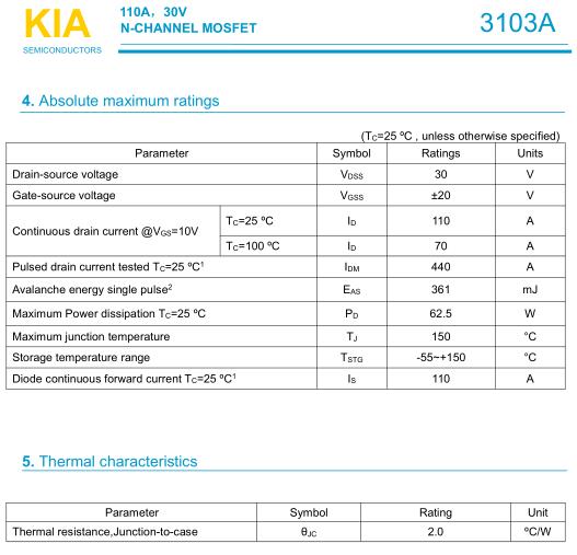 無人機(jī)MOS管,3103A,110A/30V